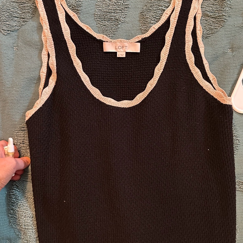 LOFT Black Top with Cream Accents